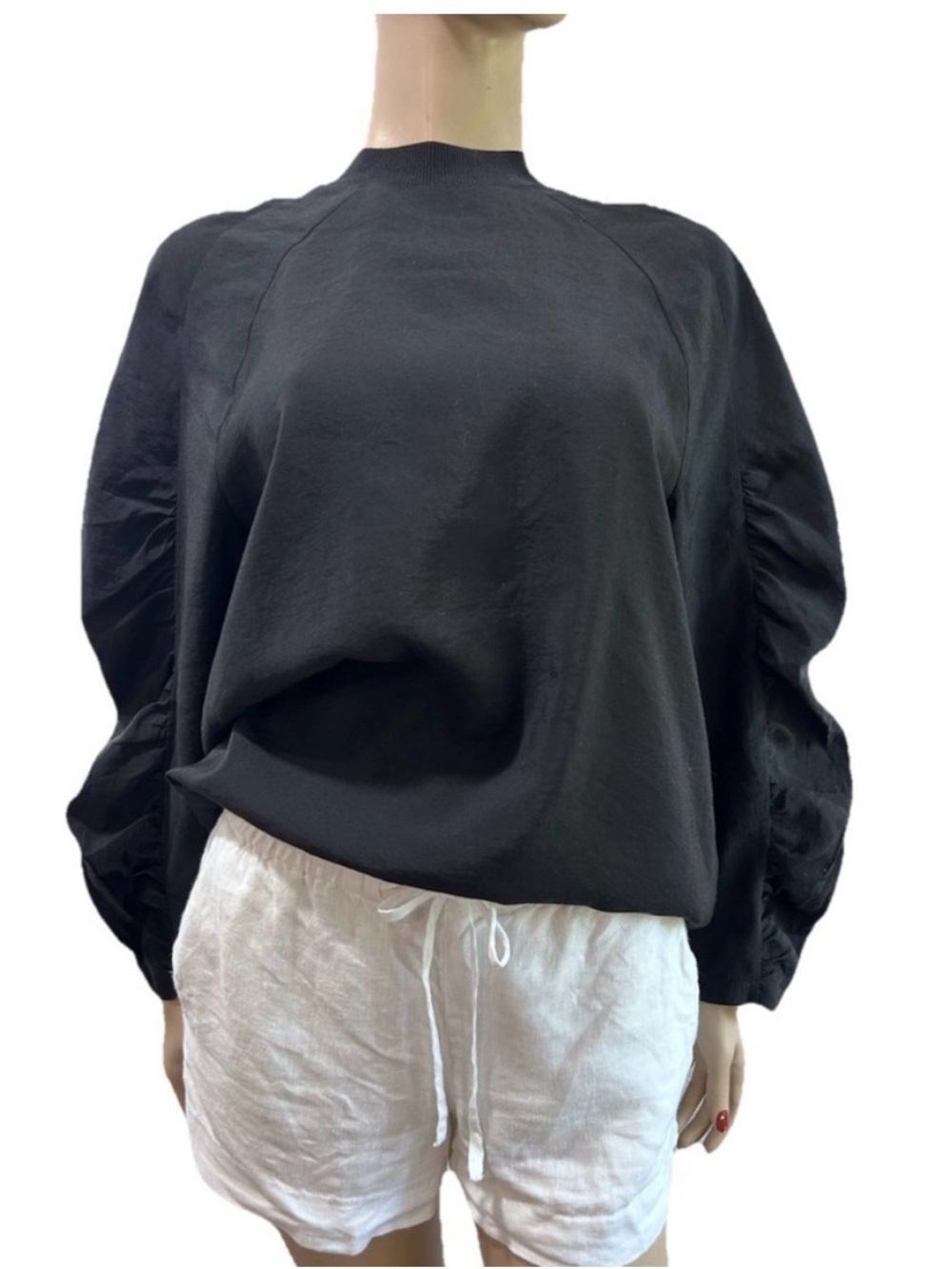 COS Black Crewneck Sweatshirt with Voluminous Raglan Sleeves - Picture 5 of 16